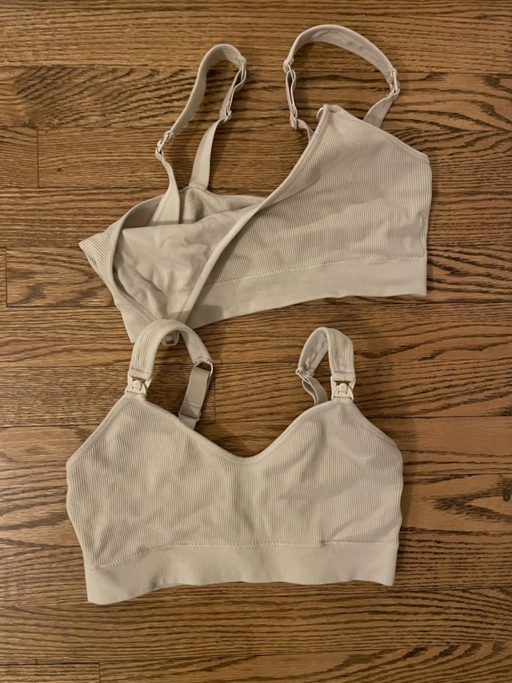 Naturalizer Ribbed Nursing Bralettes in Light Beige